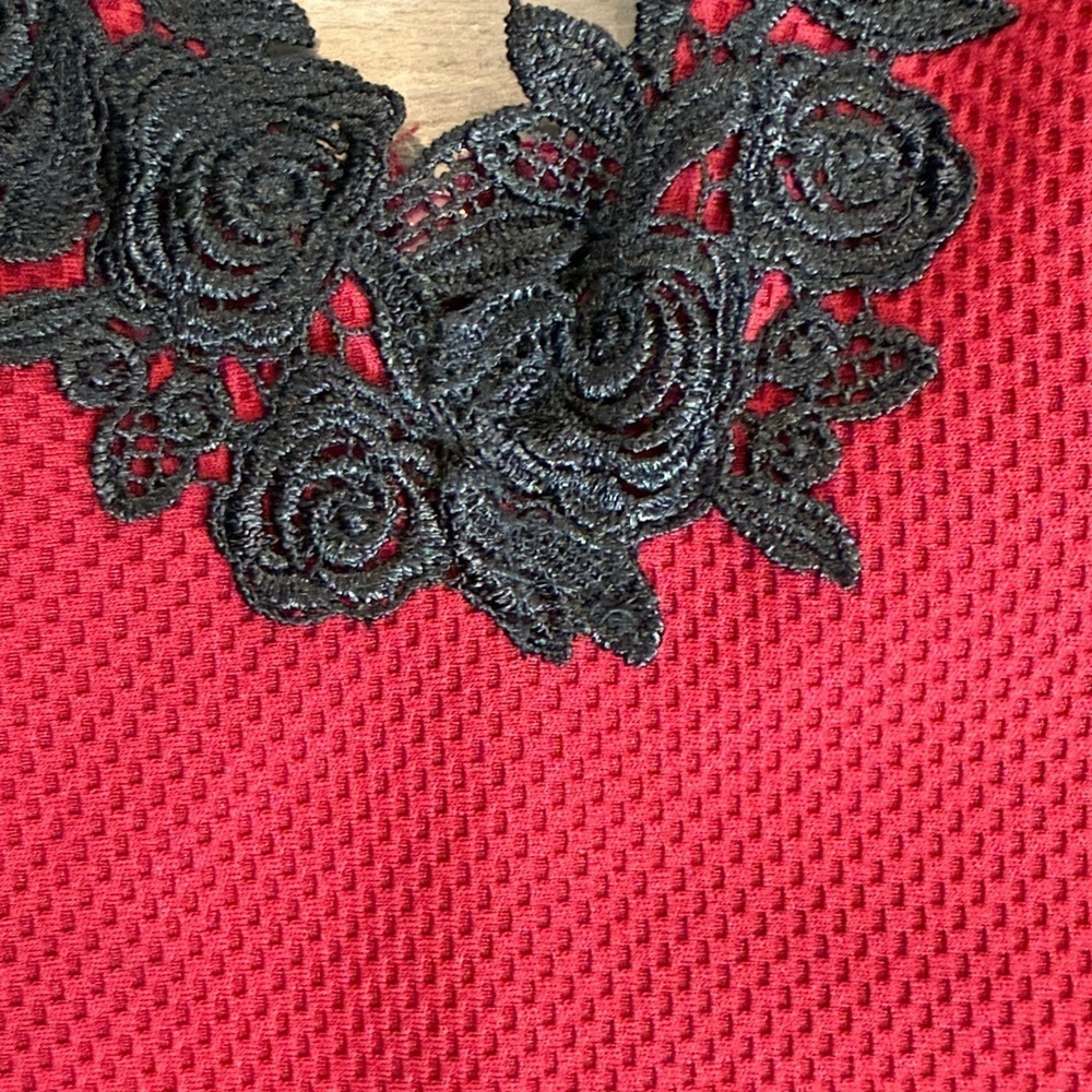 Windsor Red Dress with Black Lace Trim - Picture 3 of 9